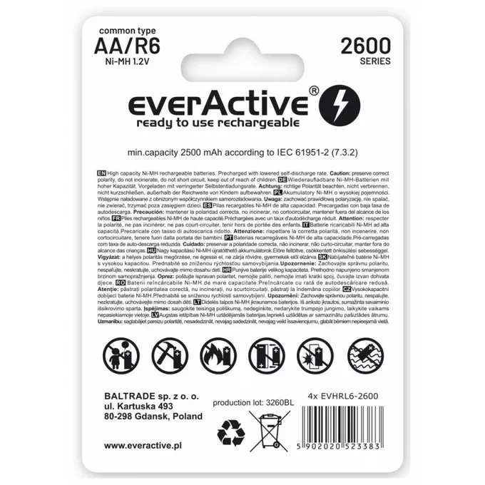everActive Akumulatory paluszki R6/AA 2600 mAH, blister 4 szt.