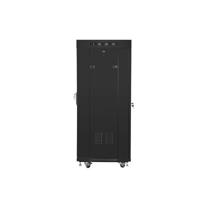 Lanberg Szafa instalacyjna rack stojąca 19 27U 600x600 czarna, drzwi szklane LCD (Flat pack)