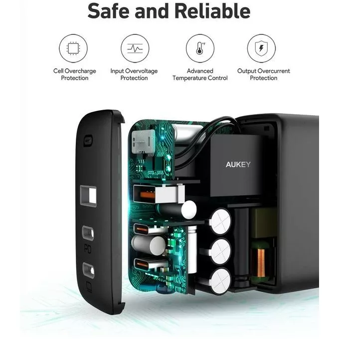 AUKEY PA-B6S Black Omnia Mix GaN ładowarka sieciowa 3xUSB (2xUSB C+1xUSB A) 90W