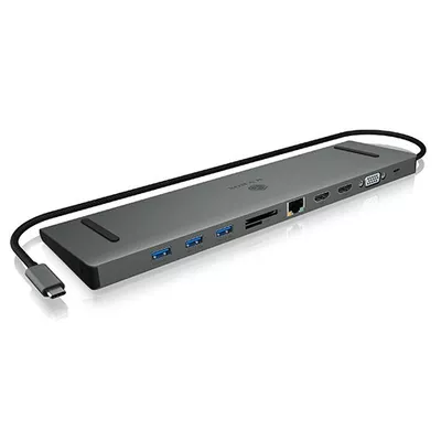 IcyBox Stacja dokująca IB-DK2106-C Type-C z potrójnym wyjściem wideo, 2x High Speed HDMI typu A, 1x interfejs VGA, trzy interfejsy USB 3.0Single