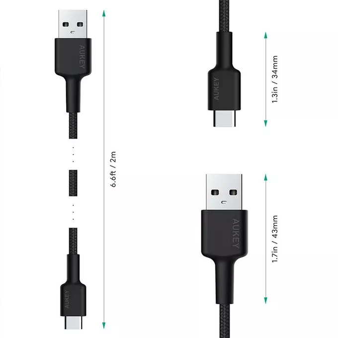 CB-CA2 nylonowy kabel Quick Charge USB C-USB 3.1 | FCP | AFC | 2m | 5 Gbps | 3A | 60W PD | 20V