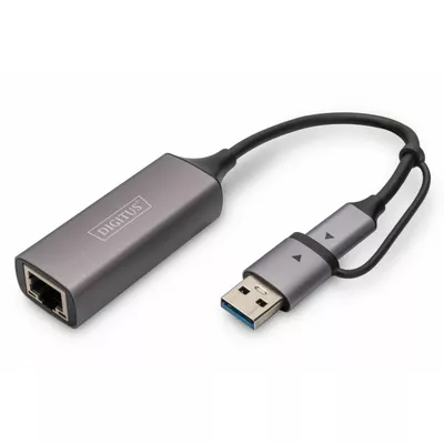 Digitus Karta sieciowa przewodowa USB 3.1 Typ C + USB A do 1x RJ45 2.5 Gigabit Ethernet 10/100/1000/2500Mbps