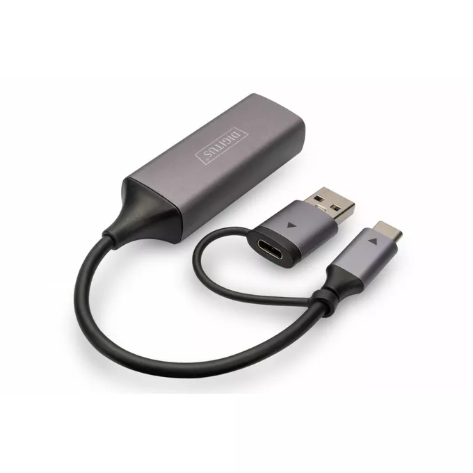 Digitus Karta sieciowa przewodowa USB 3.1 Typ C + USB A do 1x RJ45 2.5 Gigabit Ethernet 10/100/1000/2500Mbps