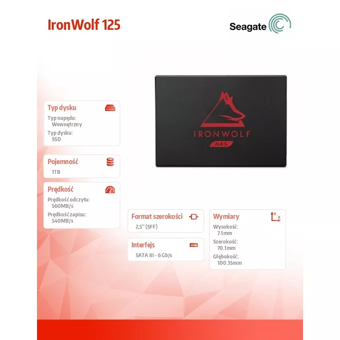 Seagate Dysk SSD IronWolf 125 1TB 2,5&quot; SATA