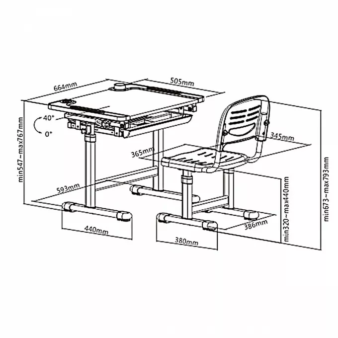 Maclean Biurko ergonomiczne dla dzieci z krzesłem Ergo Office ER-418