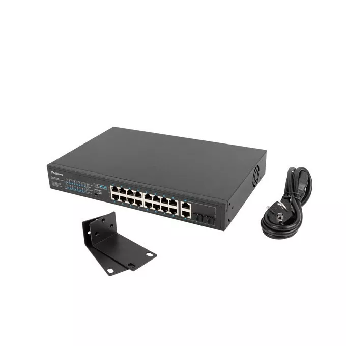 Przełącznik Switch 16X100MB POE+/2XCombo niezarządzalny rack 19 cali Gigabit Ethernet 150W