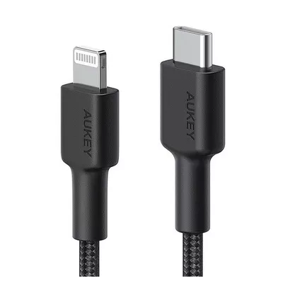 AUKEY CB-CL03 Black nylonowy kabel Lightning-USB C | USB Power Delivery USB-PD | 2m | certyfikat MFi Apple