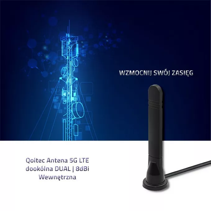 Qoltec Antena 5G LTE dookólna DUAL | 8 dBi | wewnętrzna