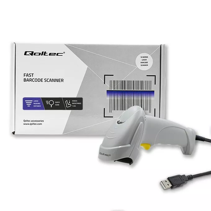 Qoltec Laserowy czytnik kodów kreskowych 1D | USB | Biały