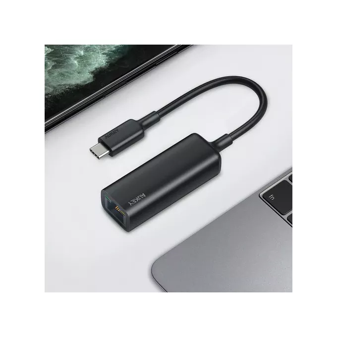 AUKEY Karta sieciowa CB-A30 aluminiowa USB-C Gigabit 10/100/1000 Mbps RJ45 | 1 Gb/s | USB 3.0 Typ C | diody LED