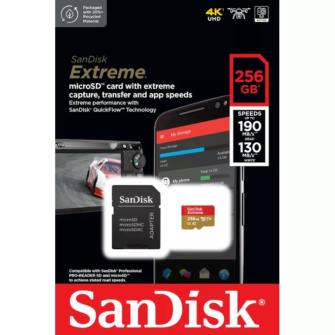 SanDisk Karta pamięci Extreme microSDXC 256GB 190/130 MB/s A2 V30 U3