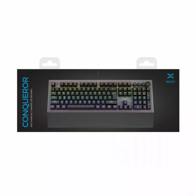 NOXO Conqueror mechaniczna klawiatura dla graczy BLUE Switch (niebieskie przełączniki), RAINBOW LED