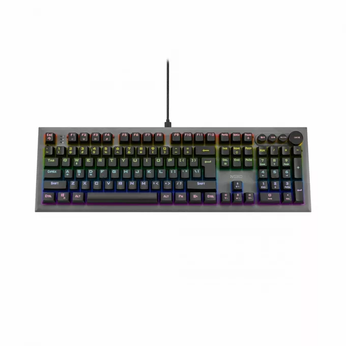 NOXO Conqueror mechaniczna klawiatura dla graczy BLUE Switch (niebieskie przełączniki), RAINBOW LED