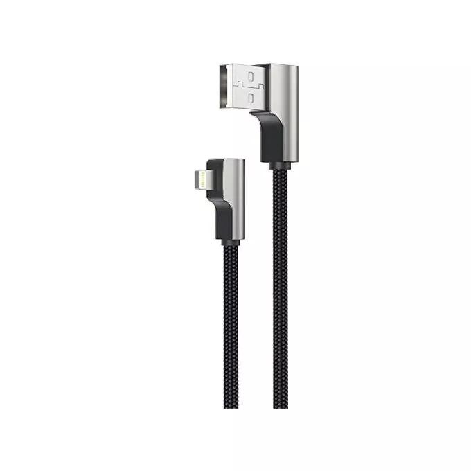 AUKEY CB-AL01 Black OEM nylonowy kabel USB - Lightning | 2m | wtyki 90 stopni | certyfikat MFi
