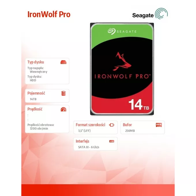 Seagate Dysk IronWolfPro 14TB 3.5'' 256MB ST14000NT001