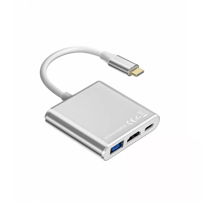 TB Adapter USB C 3w1 - HDMI, USB, PD srebrny
