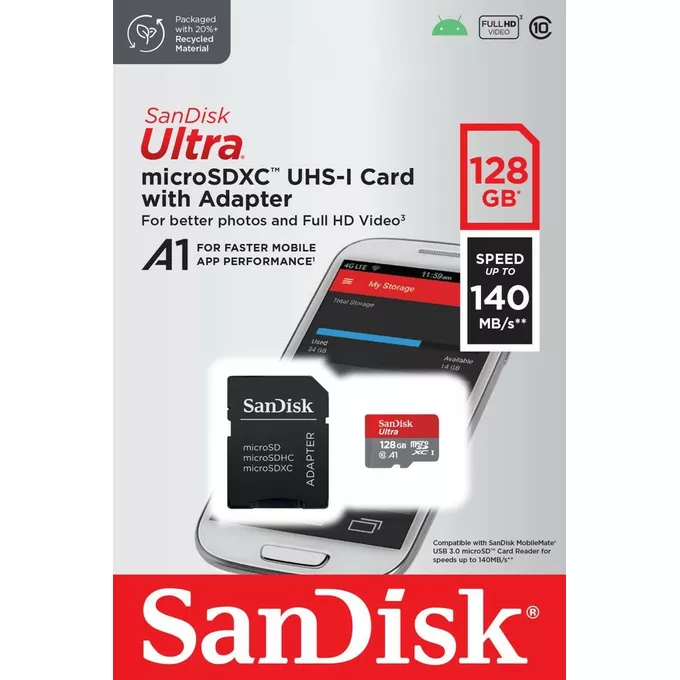 SanDisk Karta Ultra microSDXC 128GB 140MB/s A1 + Adapter SD