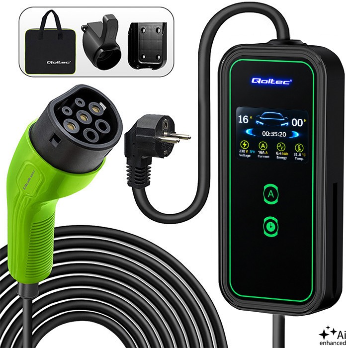 Qoltec Mobilna ładowarka do samochodów EV 2 w 1 typ2 | 3.5kW | 230V