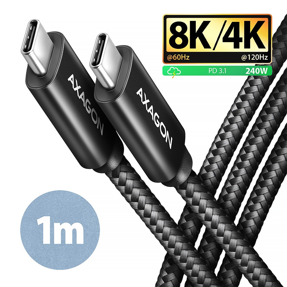 AXAGON Kabel BUCM4X-CM10AB Kabel USB-C - USB-C, USB4 Gen 3x2 1m, PD 240W, 8K HD, ALU, oplot Czarny