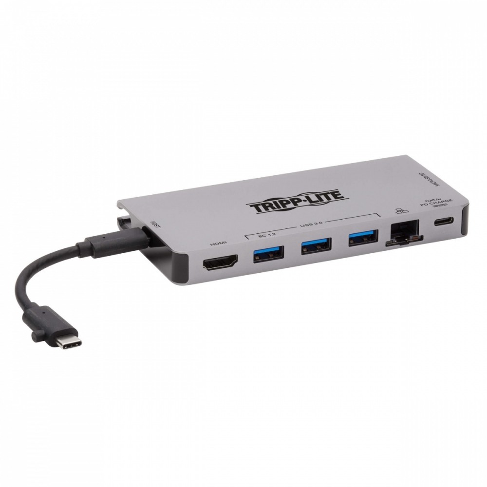 Eaton Stacja dokująca USB-C 4K HDMI, USB 3.2 Gen 1, koncentrator USB-A, GbE, karta pamięci, ładowanie PD 100 W, odłączany przewód U442-DOCK5D-GY