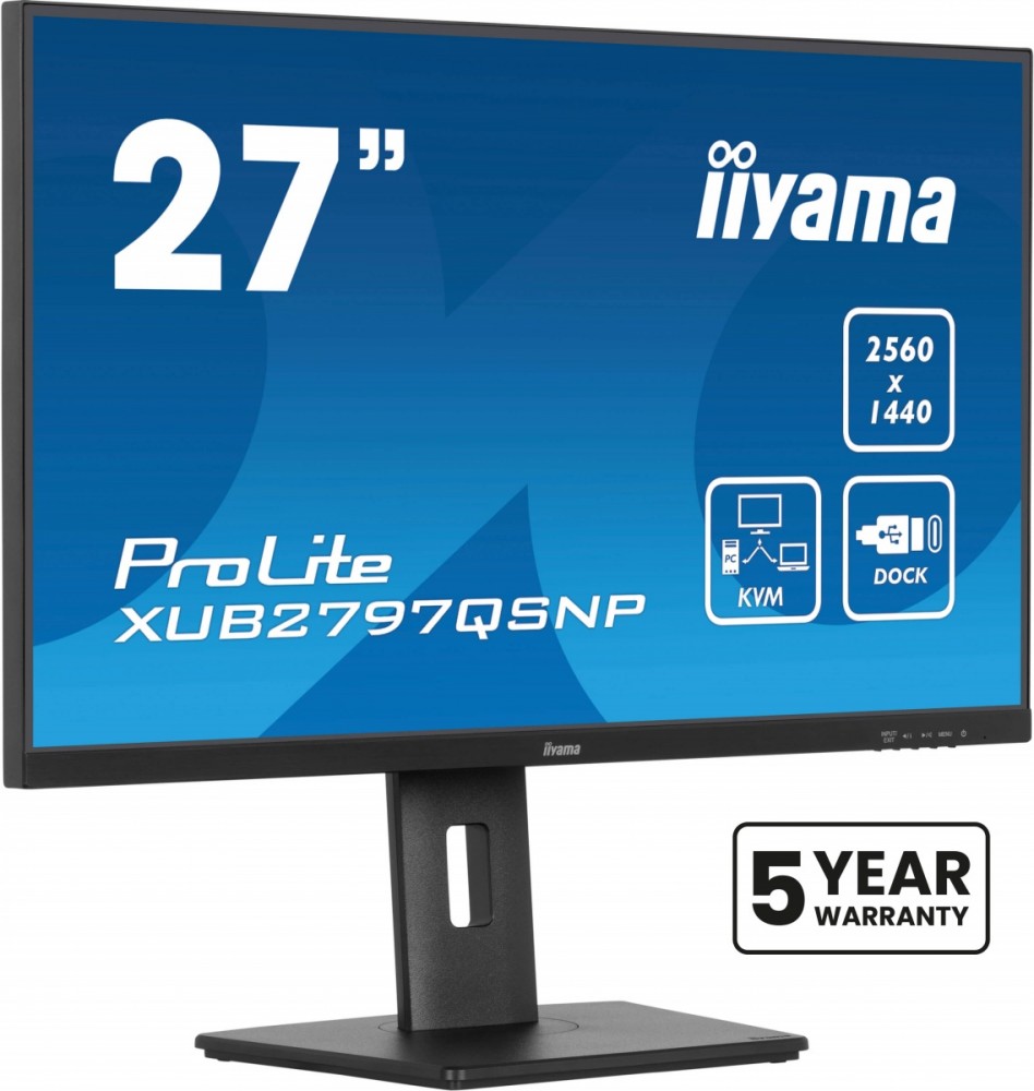 IIYAMA Monitor 27 cali XUB2797QSNP-B1,IPS,QHD,USB-c Dock,KVM,HDMI /5y/