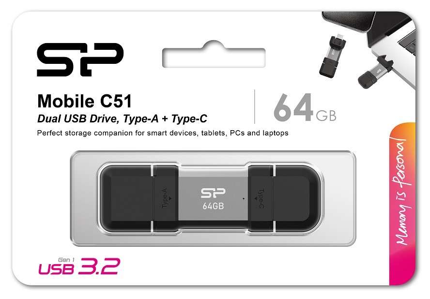 Silicon Power Pendrive C51 64GB USB-A USB-C 120 MB/s Srebrny