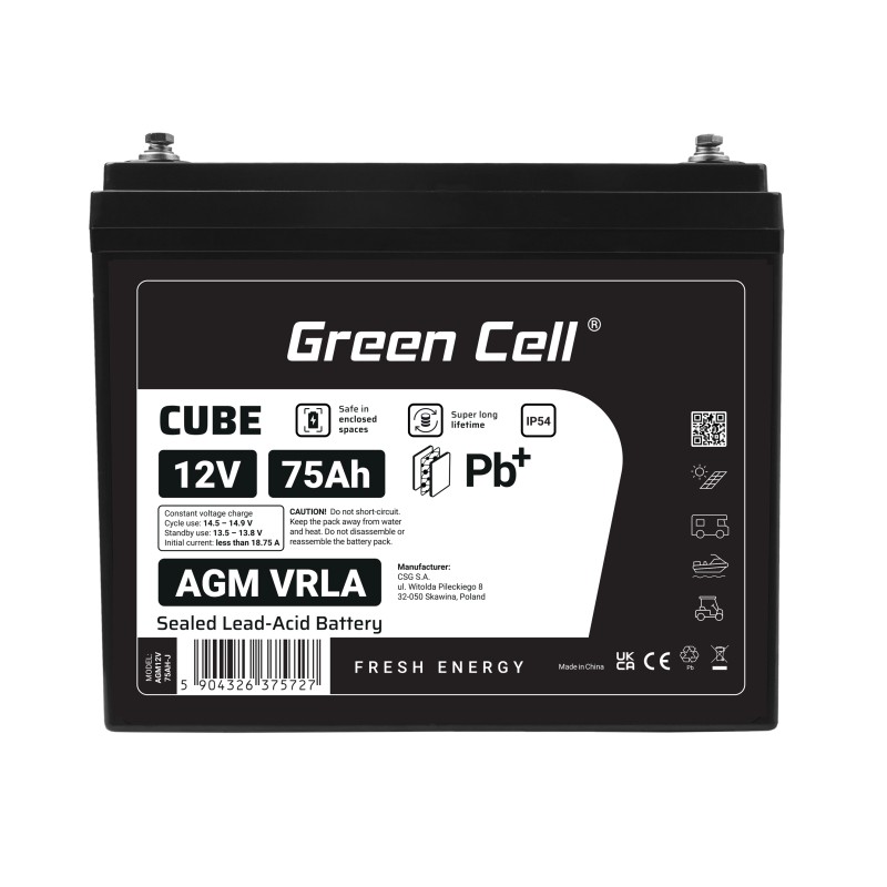 Green Cell Akumulator AGM VRLA 12V 75Ah IP54