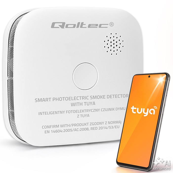 Qoltec Czujnik dymu z baterią | Tuya | Wi-Fi | alarm 85dB | LED