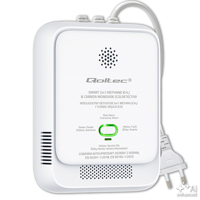 Qoltec Czujnik wycieku gazu i tlenku węgla | alarm 85dB | LED