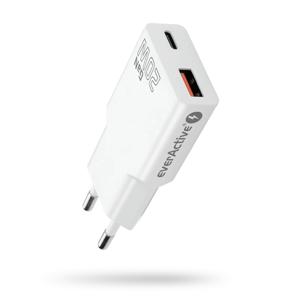 everActive ŁAdowarka Sieciowa Super Slim QC 3.0 20W 1XUSB 1XUSB-C BiałA SC-340Q