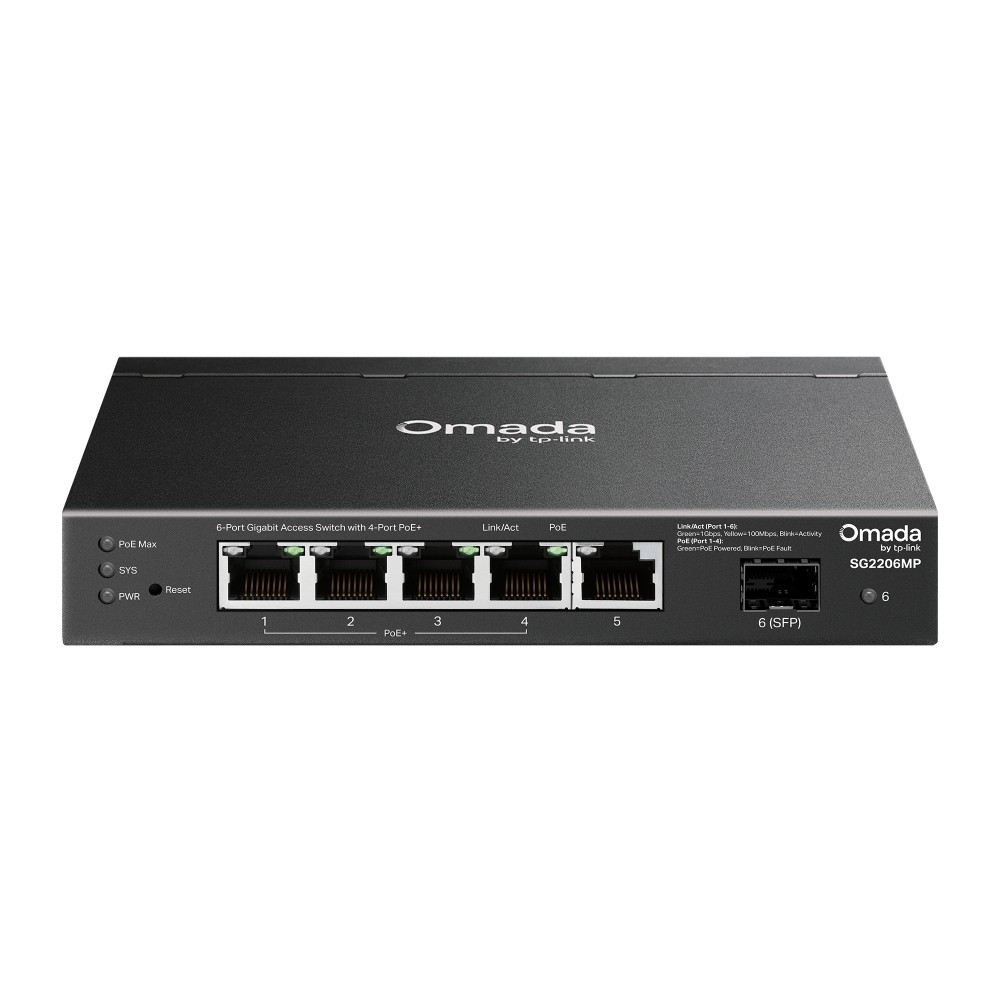 TP-LINK Przełącznik SG2206MP Omada, 6 portów gigabitowych w tym 4 porty PoE+