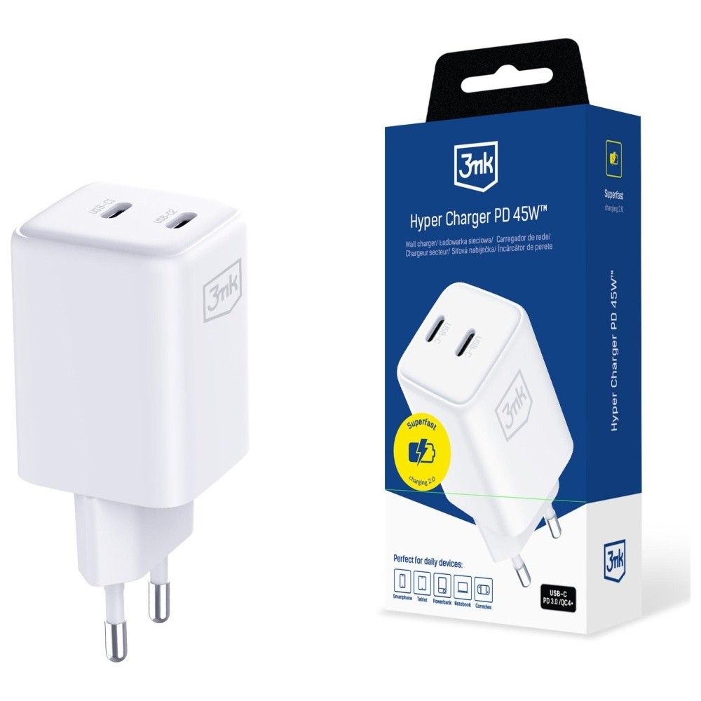 3MK Ładowarka sieciowa Hyper Charger PD 45W GaN QC4+ PPS 2C biała