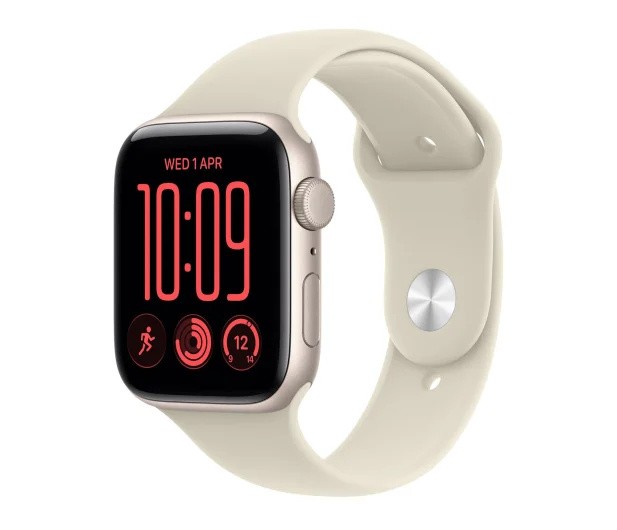 Apple Smartwatch Watch SE 3 GPS, koperta 40mm z aluminium w kolorze księżycowej poświaty, pasek sportowy w kolorze piaskowym - rozmiar M/L