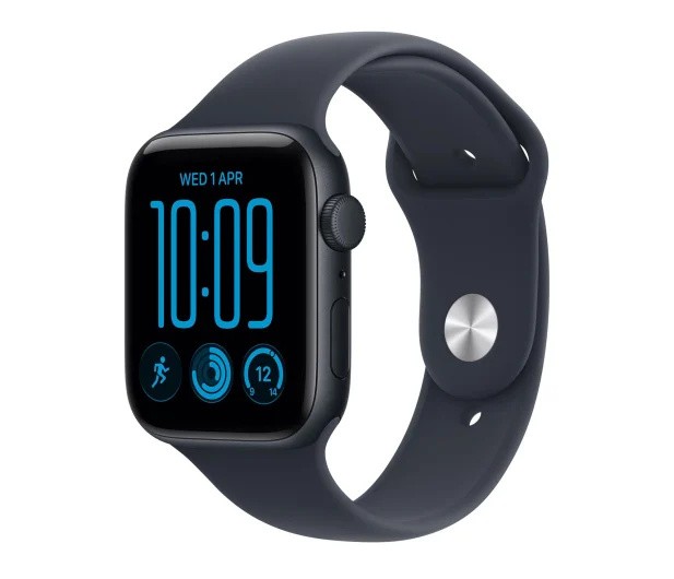 Apple Smartwatch Watch SE 3 GPS, koperta 44mm z aluminium w kolorze północy, pasek sportowy w kolorze granatowym - rozmiar S/M