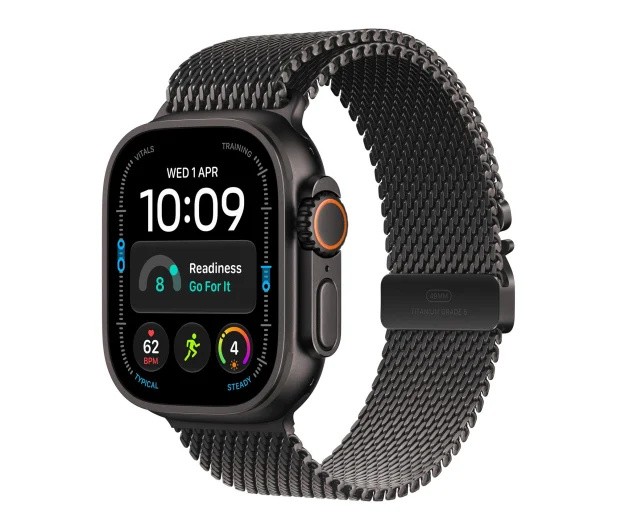 Apple Smartwatch Watch Ultra 4 GPS + Cellular, koperta 49mm z tytanu w kolorze czarnym, bransoleta mediolańska w kolorze czarnym - rozmiar L