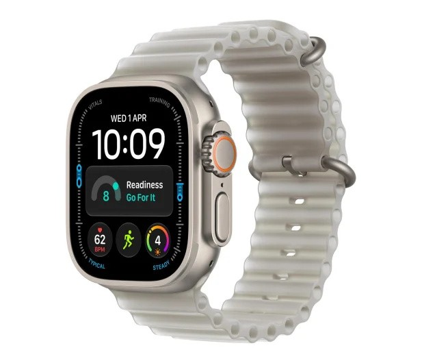Apple Smartwatch Watch Ultra 4 GPS + Cellular, koperta 49mm z tytanu w kolorze naturalnym, pasek Ocean w kolorze półprzezroczystej szarości