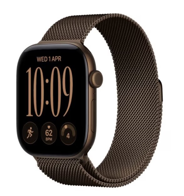 Apple Watch Series 12 GPS+Cellular, koperta 46 mm z aluminium w kolorze ciemnego brązu, bransoleta mediolańska w kolorze ciemnego brązu - rozmiar M/L