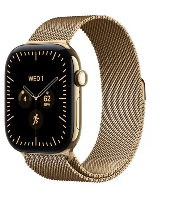 Apple Watch seria 12 GPS + Cellular, koperta 42 mm z tytanu w kolorze żywego złota, bransoleta mediolańska w kolorze żywego złota