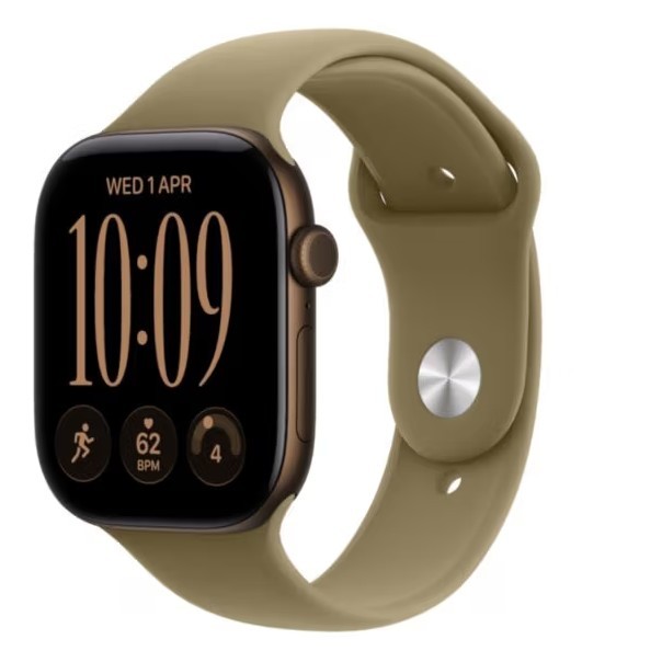 Apple Watch seria 12 GPS+Cellular, koperta 46 mm z aluminium w kolorze ciemnego brązu, pasek sportowy w kolorze oliwki - rozmiar S/M
