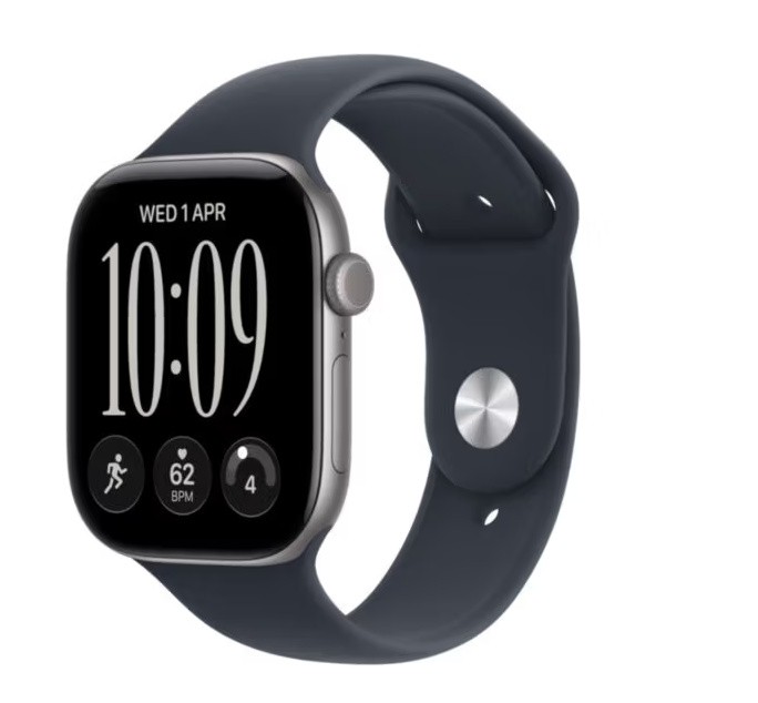 Apple Watch seria 12 GPS, koperta 46 mm z aluminium w kolorze gwiezdnej szarości pasek sportowy w kolorze granatu - rozmiar S/M