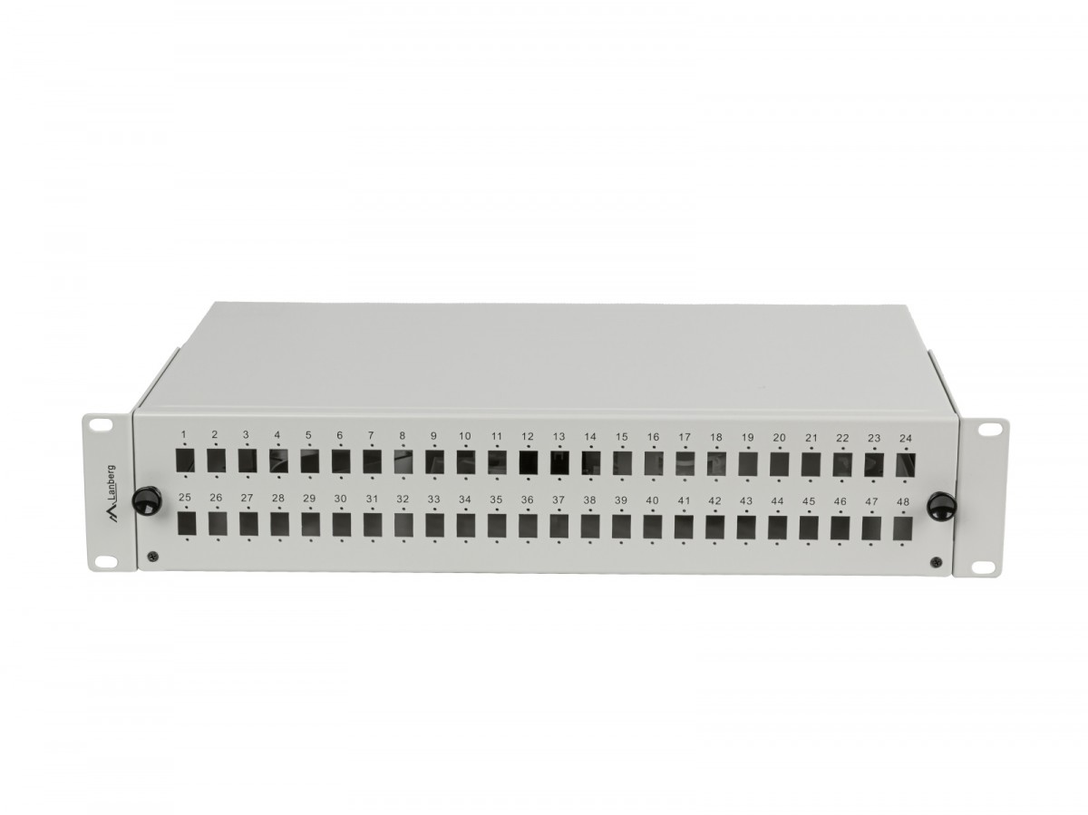 Lanberg Przełącznica światłowodowa 48XSC Simplex / 48XLC Duplex Rack 19 cali 2U Szara + akcesoria