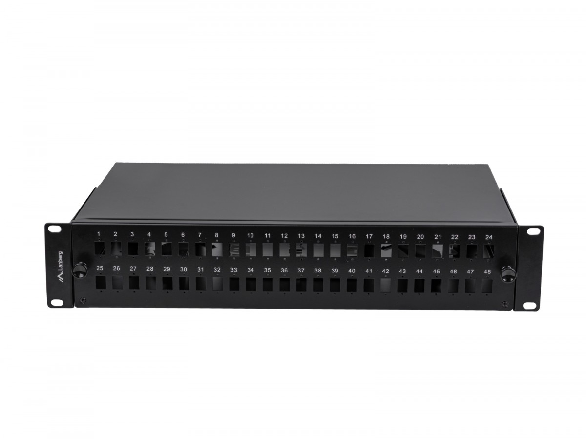 Lanberg Przełącznica światłowodowa 48XSC Simplex / 48XLC Duplex Rack 19 cali 2U czarna + akcesoria