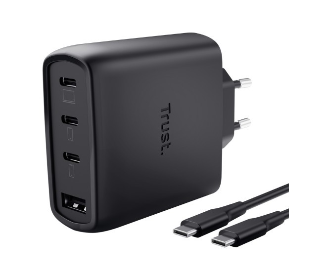Trust Ładowarka czarna MAXO GaN 65W 3xUSB-C 1xUSB-A