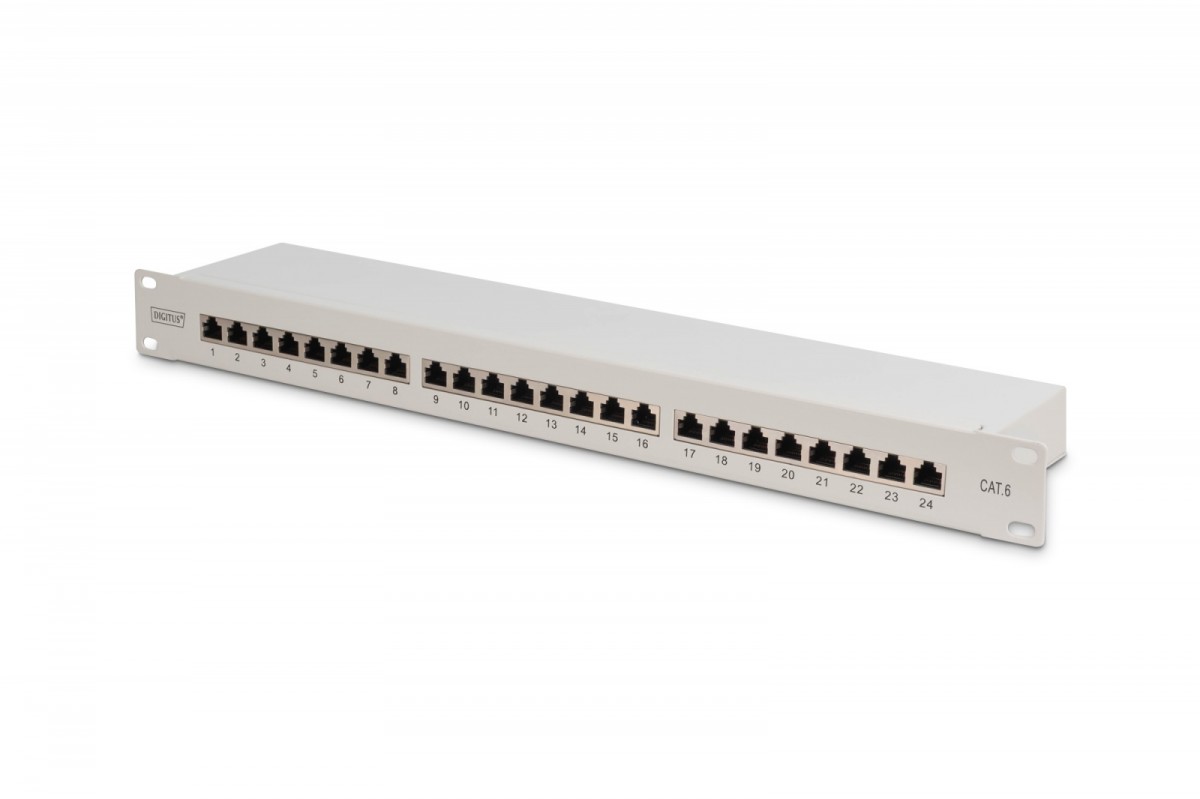 Digitus Patch panel 19" 24 porty, kat.6, S/FTP, 1U, wspornik kablowy, szary (kompletny)-Zdjęcie-0