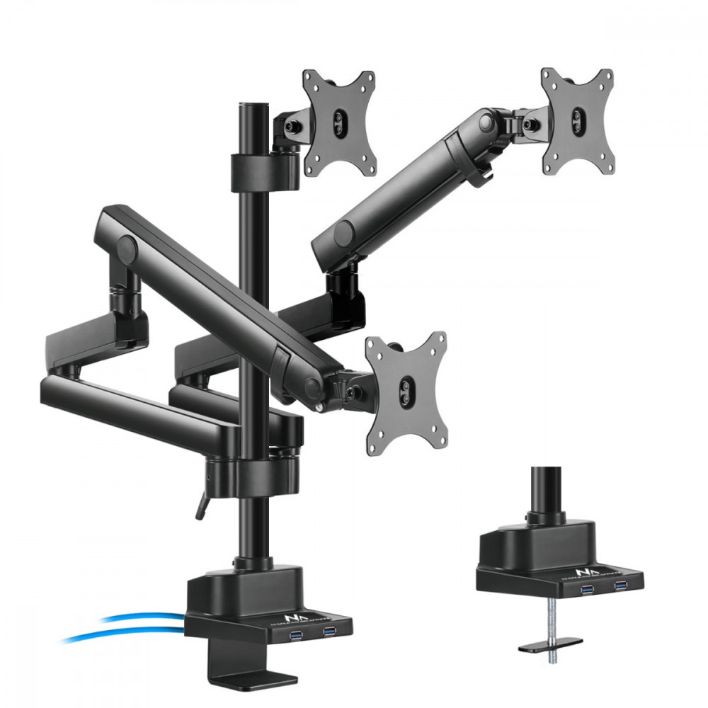 Maclean Uchwyt Biurkowy Na 3 Monitory LCD LED Z 2x USB 3.0 Maclean MC-811 17-27" 3x7kg Vesa 75x75 Oraz 100x100