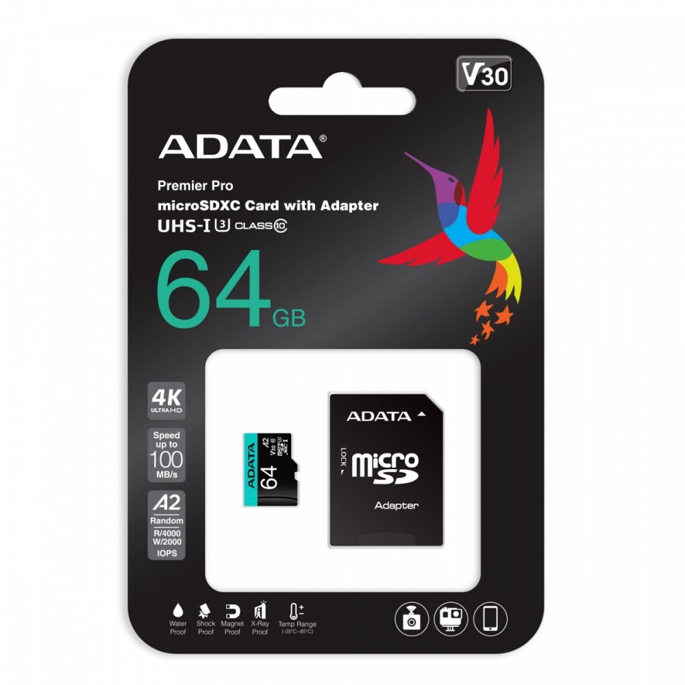 Adata Karta pamięci microSD Premier Pro 64GB UHS1 U3 V30 A2 + adapter-Zdjęcie-0